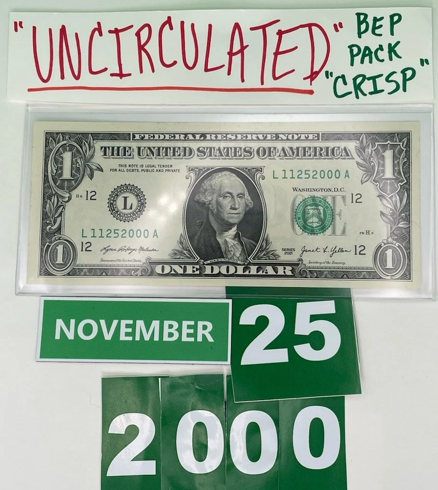 November 25 2000 BIRTHDAY 🎂 NOTE UNCIRCULATED GEMS 💎 Sealed BEP Bricks 🧱 $1 - Image 3 of 4