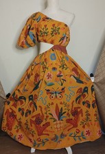 Farm Rio Anthropolgie lOne-Shoulder Tropical Maxi Dress Cut-Out Size Size Small