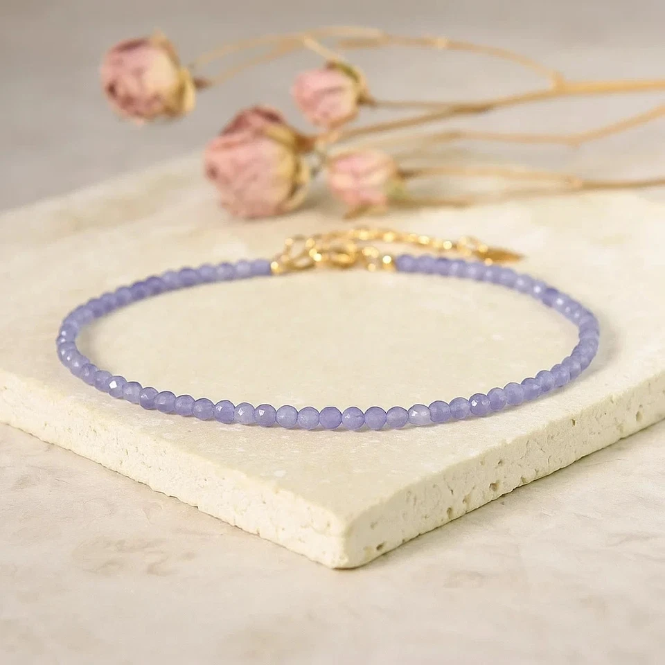 Pulsera de cristal delicada curación minimalista cuentas de tanzanita de 2 mm para mujer regalo Foto 2 de 4