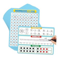 12 Pack Numbers 1-120 Chart Dry Erase Flash Card,12" x 9" Number Line Ten