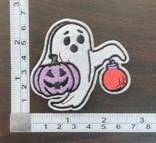 Ghost With A Pumpkin  Ornament Halloween Embroidered Iron On Patch