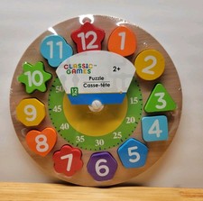 Classic Games Colorful Clock 12pc Wooden Teaching Puzzle 8.6 In