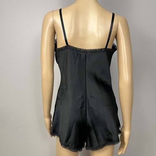 Vintage Deena Teddy Bodysuit Black Satin Size Medium Cutwork Lace USA Lingerie - Picture 6 of 9