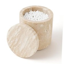 Travertine Qtip Holder Dispenser with Lid for Cotton Large 4.5" x 3.8" Beige