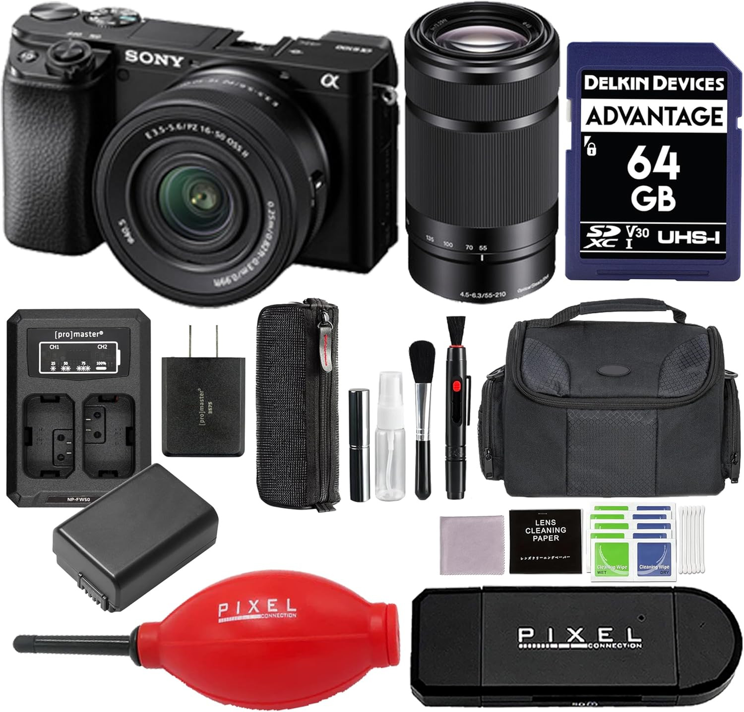 Sony a6100 Mirrorless Camera w/ 16-50mm + 55-210mm Lenses & Accessories Bundle