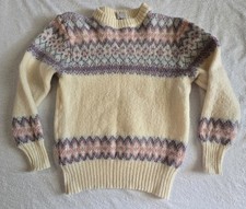 Vintage Icelandic Wool Sweater Nordic Fair Isle Cream Sz S