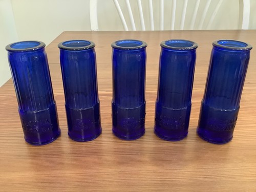 Cobalt Blue Tequila Correlejo SHOT GLASSES Tall 3.75” 2 oz, Lot Set Of 5 Ribbed