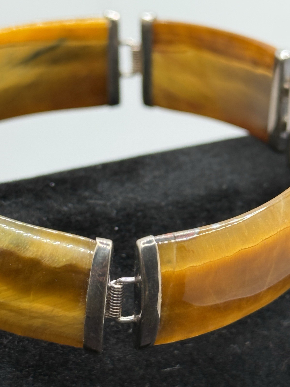 Vintage Sterling Silver Link Rectangular Tiger Ey… - image 15