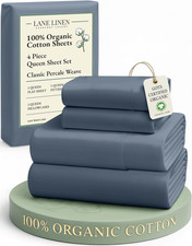 100 Organic Cotton Queen Sheets Set, Fully Elasticized Machine Washable Merceri