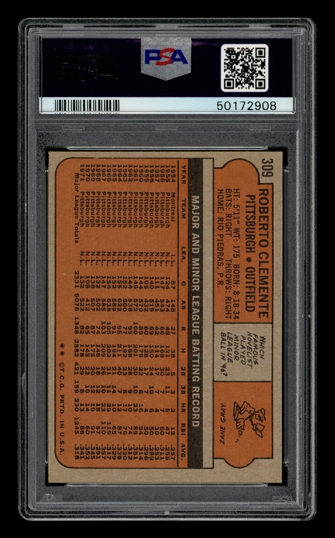 1972 Topps Set-Break #309 Roberto Clemente PSA 6 EX-MT view 2