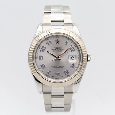 [2909] Rolex Datejust II 41mm - 116334 Silber Arabisch Box&Papiere Oyster Gut