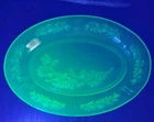 Oval Sharon Cabbage Rose Platter Uranium Glass Federal