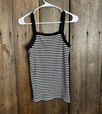 Old Navy Black White Striped Ribbed Knit Square Neck Wide Strap Tank Top M