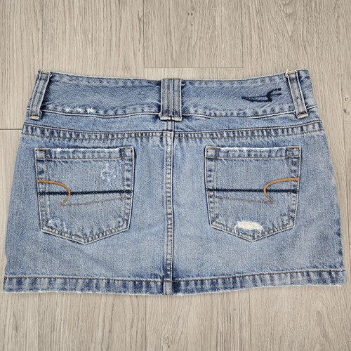 American Eagle Skirt 8 Blue Jean Denim Mini Denim Distressed 100% Cotton Y2K - Picture 2 of 8