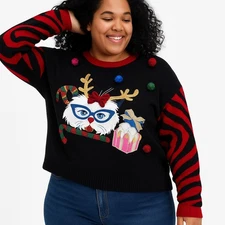33 Degrees Womens Ugly Christmas Sweater Reindeer Glasses Candy Cane Gift XXL