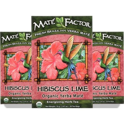 Mate Factor Organic Yerba Tea Bags Hibiscus Lime 20 Count 3 Pack