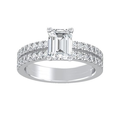 2Ct Lab Grown Diamond 10K White Gold Double Row Engagement Ring Size 7 for Women