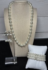 Vintage Pearl Set Faux Necklace Bracelet Earrings Wedding Formal Event