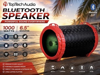 TopTechAudio 6.5  Bluetooth Speaker 1000W Portable FM Radio Karaoke USB-C TF Car