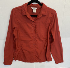 REI Women's Medium Button Down Shirt Tactel Nylon Roll Tab Sleeves Vent Orange