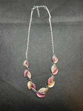 Tri Color Pink , Peach, and Silver Leaf  Necklace