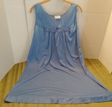 Nightgown Vanity Fair Satin Trim 100 Nylon Blue Size Large