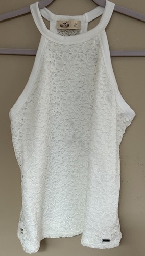 Hollister Ivory Lace High Neck Halter Crop Top Size Small - Picture 2 of 16