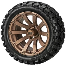 (4) Golf Cart 20x10R12 Sierra Rover Radial Tire on 12x7 Matte Bronze Beast Wheel