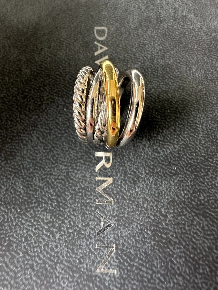 David Yurman 925/18K anel de banda cruzada de dois tons – tamanho 7 - Imagem 2 de 4