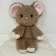 Aurora Minkies Mouse Plush Soft Bean Bag Stuffed Animal Beige Big Ears Pink Nose