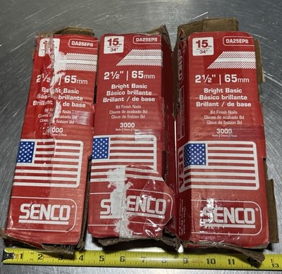 (3) SENCO DA25EPB (3000/BX) 15-GA Angled Finish Nails Bright Finish DAMAGED BOX
