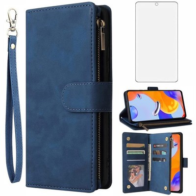 with Xiaomi Redmi Note 11 4G/5G Wallet Case Tempered Glass Screen Protector a...