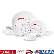 12-Piece Dinnerware Set Ultra-Durable Non-Porous Dishwasher Microwave Safe New