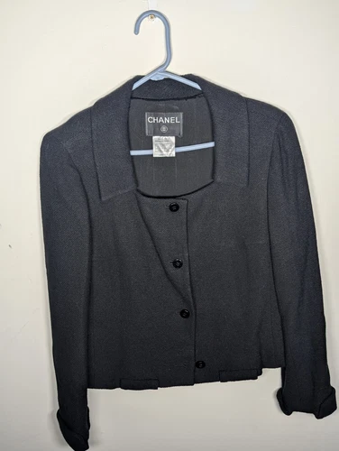 Autentica giacca ritagliata Chanel 00A taglia 40 tessuti di lusso