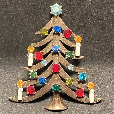 Vintage Weiss Signed Multi Color Rhinestone 4 Candle Christmas