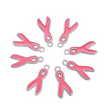 20x Breast Cancer Pink Awareness Ribbon Alloy Enamel Pendants Mini Charms 19x8mm