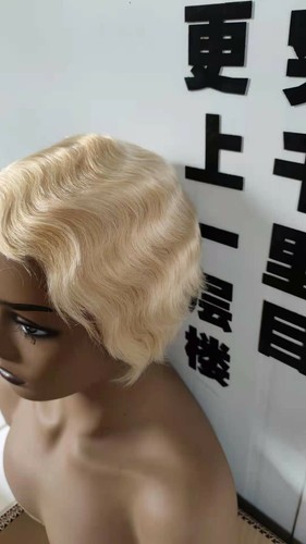 613 Light Blond Short Finger Wave Pixie Cut Wigs 100% Human Hair Wigs Party Wigs - Picture 3 of 11