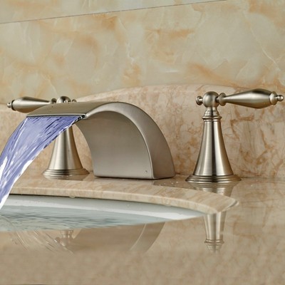 Led Waterfall Spout Bathroom Faucet Widespread Sink Tub Mixer Tap