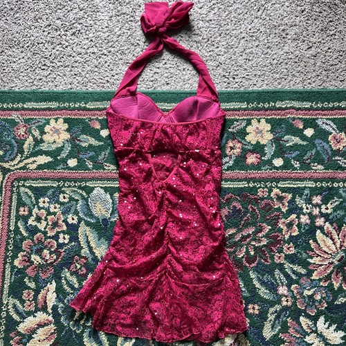 Vintage Shirley of Hollywood Slip Dress XS Hot Pink Mini Halter Sequin Lingerie - Picture 5 of 9