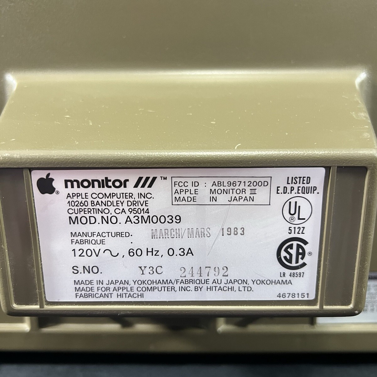 Apple - てつや Vintage 1983 Apple Monitor III A3M0039 Japan Computer