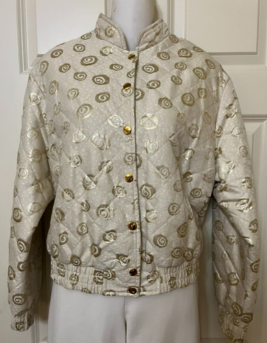 St John Sport Jacket Sz Sm.Cream/Gold St John "SJ"LOGO Print Fabric Made N Italy - Picture 2 of 14