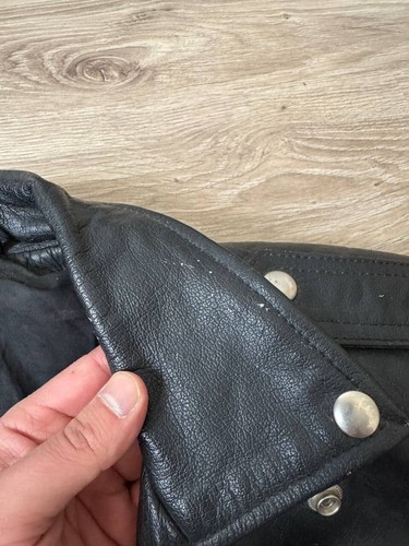 Vintage 90s Black Biker Leather Jacket Men's Size S - Picture 7 of 13