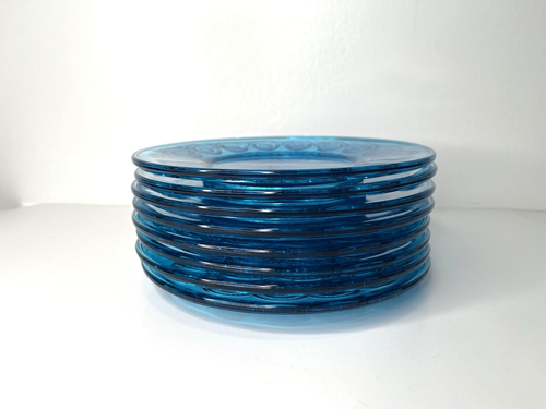 Set of 8 LE Smith Moon And Stars Blue Glass 8 3/8" Luncheon Plates Vintage - Picture 13 of 14
