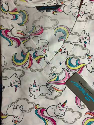PEELING TOP GRÖSSE: GROSSER REGENBOGEN UNIKITTY CATICORN KATZE NEU MIT ETIKETT KRANKENSCHWESTER MEDIZINISCHER TIERARZT TECH L - Bild 2 von 10