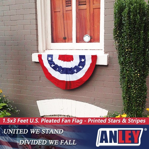 Anley USA Pleated Fan Flag 1.5x3 Feet American US Bunting Flags Half Fan Banner - Picture 2 of 6