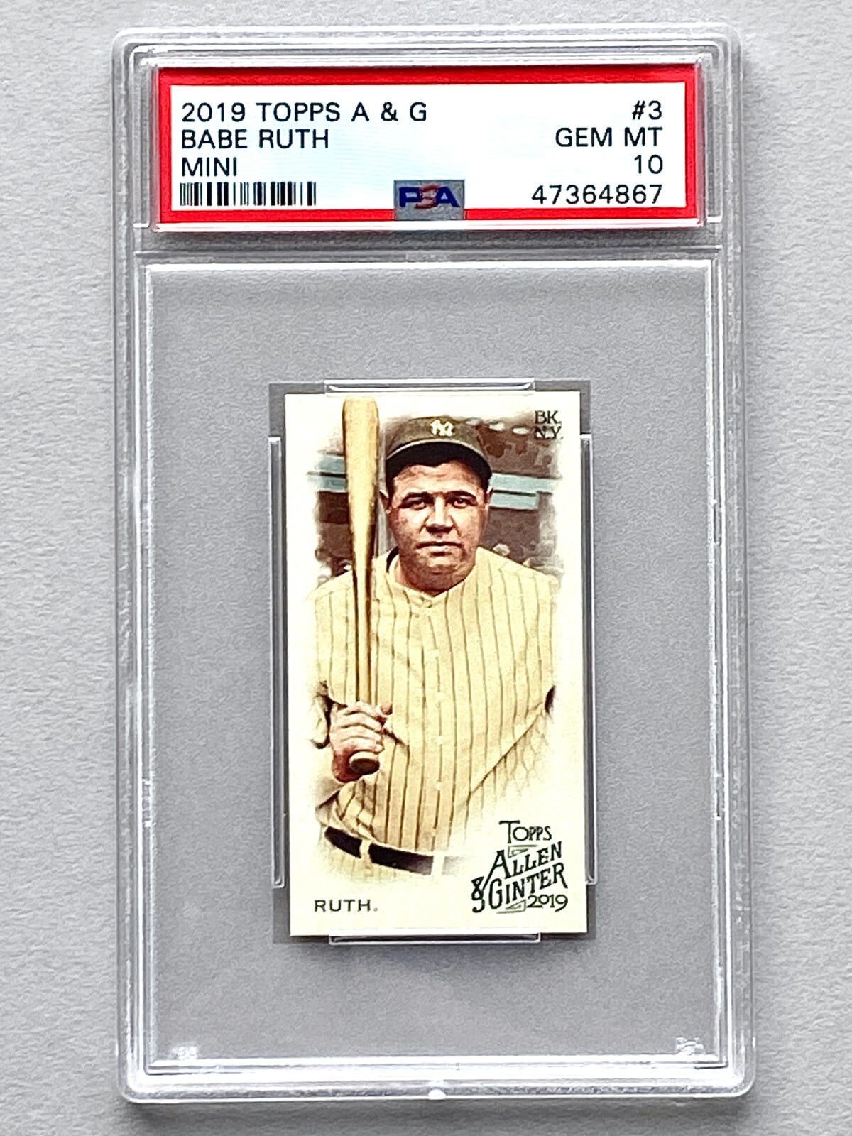 2019 Topps Baseball ALLEN & GINTER Mini BABE RUTH #3 Yankees PSA 10 - POP 4 !!!!
