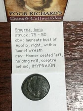Smyrna, Ionia 75/50 BC Apollo/Homer Seated Large Greek Bronze AUTHENTIC! G1069
