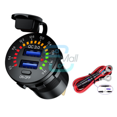 Dual USB Digital Voltmeter QC 3.0 Car Charger Socket LED Voltage Meter DC12V-24V