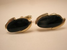 Black Onyx Stone Gold Tone Vintage SHIELDS BRAND Cuff Links