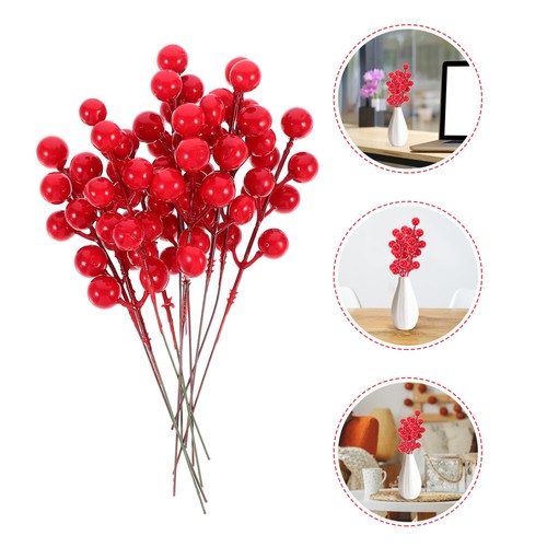 20 Pcs Berry Simulation Red Fruit Fork Artificial Pick Fake Stem
